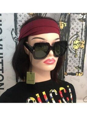 New Authentic Gucci GG1111S 002 Havana Square Sunglasses Green Lenses